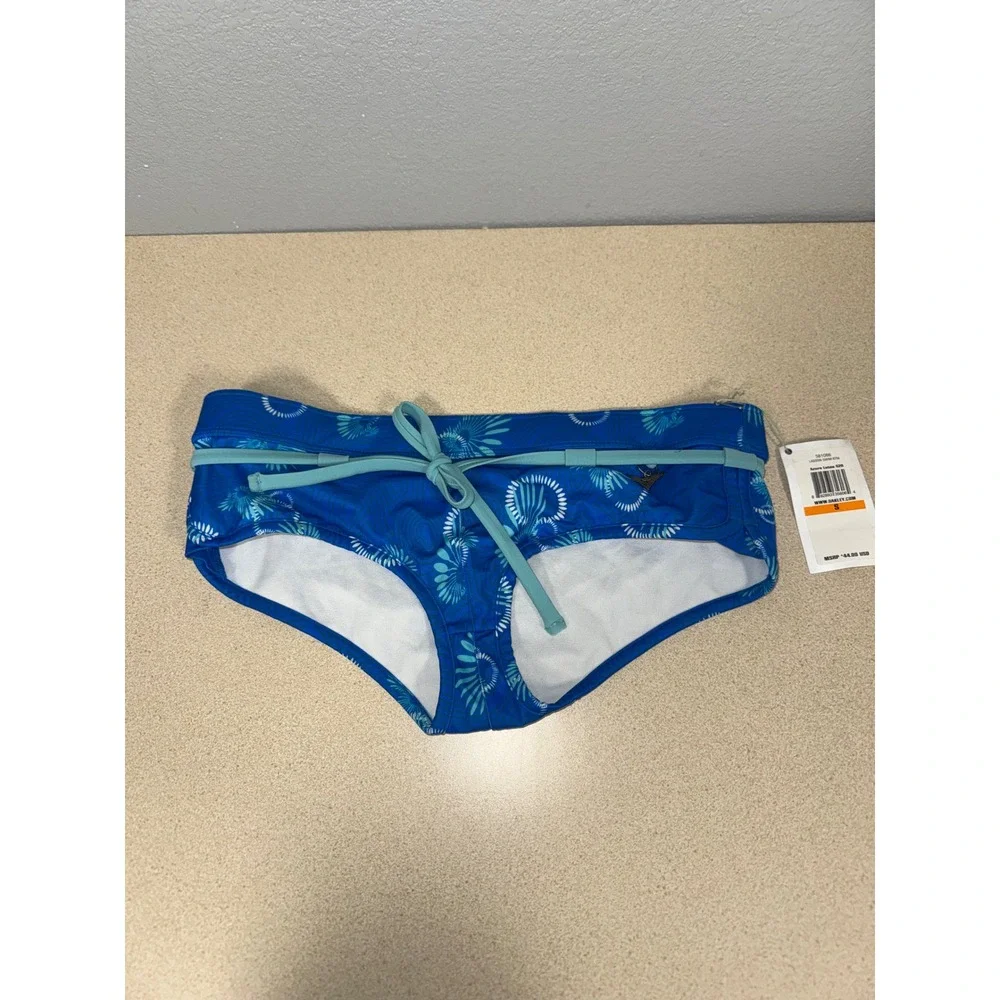 Oakley Lagoon Swim Bikini Bottoms Azure Lotus Blue‎ Belted 581086 Womens Small